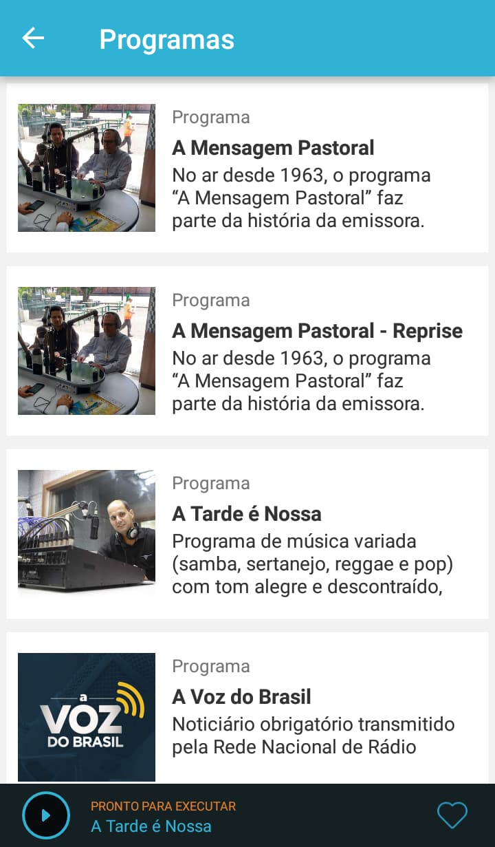Listagem de Programas do app Rádio Rio Mar